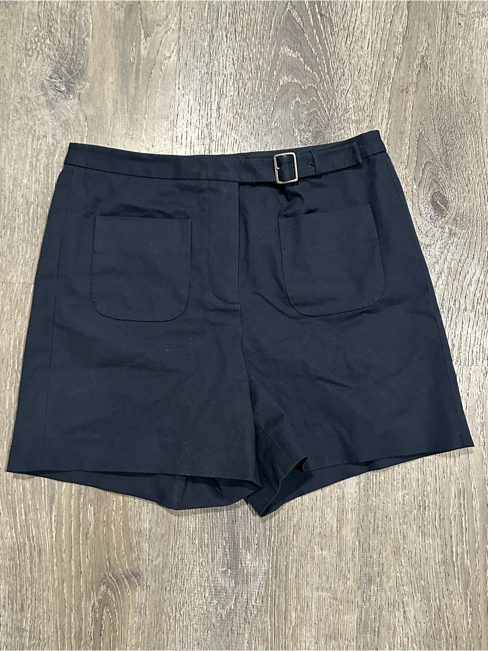 J. Crew Navy High-Waist Shorts with Buckle Belt